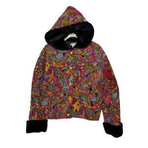 Vintage Silk Art All Over Penny Lane Stye Jacket Coat Kikit Medium Abstract